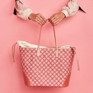 AMETTI Pink Geo Print Italian Large Luxury Leather Travel Tote Saffiano Canvas